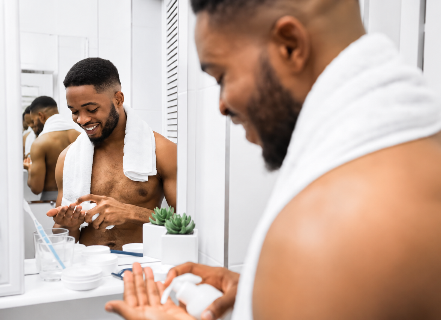 Man applying natural skincare products